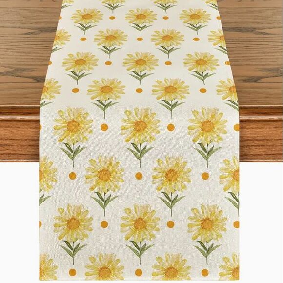 Table Runner 13x72in Woven Polyester Sunflowers Yellow Spring Summer Floral - Picture 1 of 3